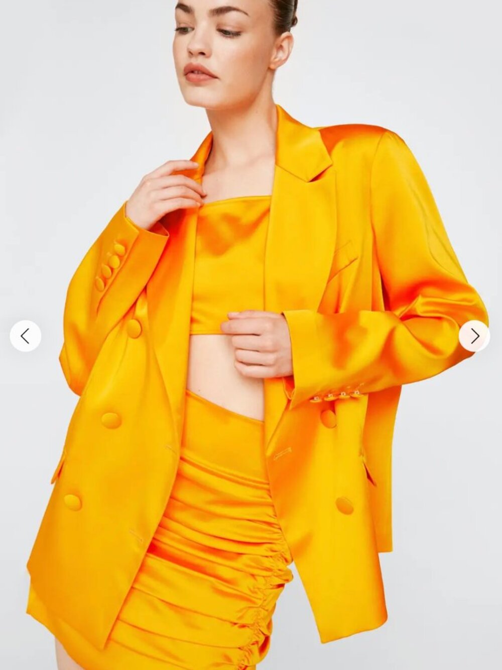 Nasty Gal Premium Satin Double Breasted Blazer & Rouched Skirt Matching Set